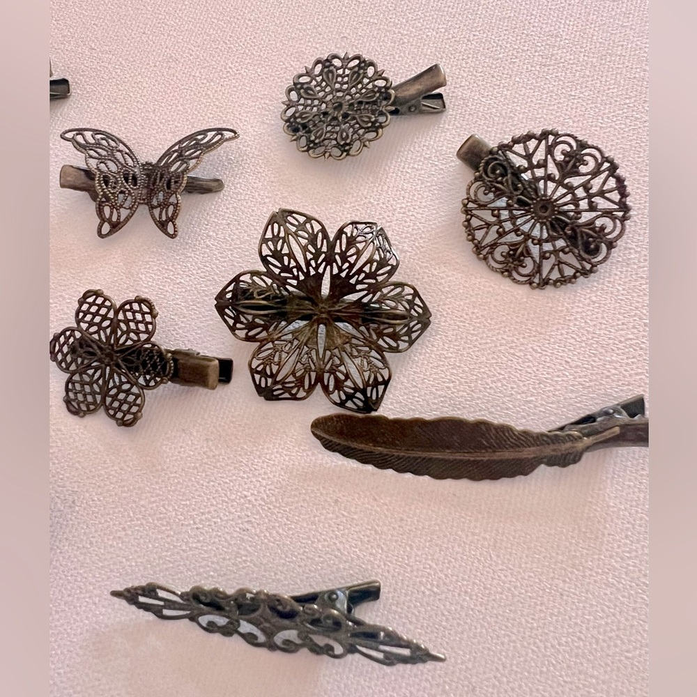 Hair Clips Butterfly Flower Feather Hair Barrettes 12 Piece Set Bronze Tone New - Picture 6 of 16
